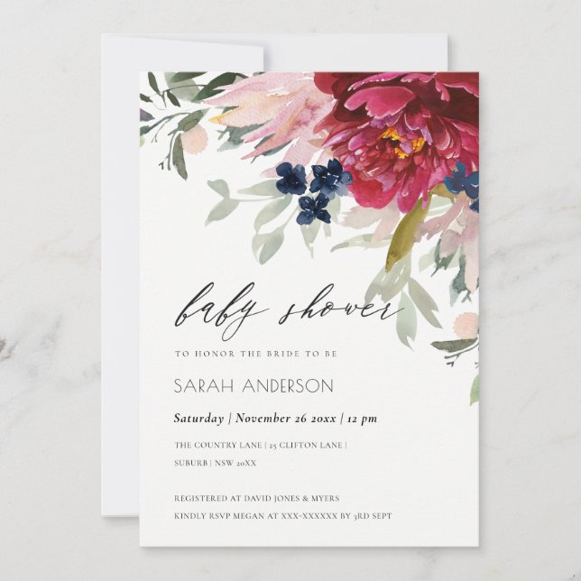 Red Burgundy Blush Floral Baby Shower Invite (Front)