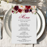 Red Burgundy Blush Floral Chic Wedding Dinner Menu<br><div class="desc">Red Burgundy Blush Floral Wedding Dinner Menu Card. For further customisation,  please click the "customise further" link and use our design tool to modify this template. If you need help or matching items,  please contact me.</div>