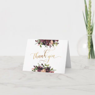 Red Burgundy & Blush Floral, Gold Thank You Script