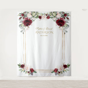 Red Burgundy Blush Floral Wedding Photo Prop Tapestry