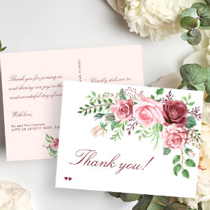 Red Burgundy Blush Pink Roses Wedding Postcard