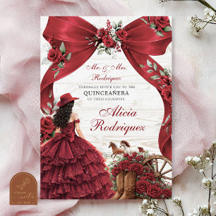 Red Burgundy Bow Coquette Charra Quinceanera Invitation