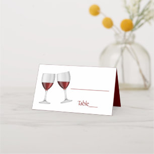 Red Burgundy Champagne  Wine Glasses Wedding Place Card