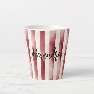 Red Burgundy Cream Stripes Christmas Latte Mug