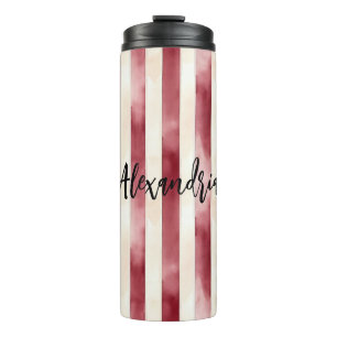 Red Burgundy Cream Stripes Christmas Thermal Tumbler