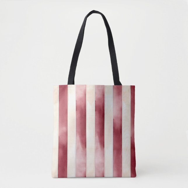 Red Burgundy Cream Stripes Christmas Tote Bag (Front)