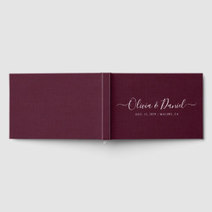 Red Burgundy Faux Linen Minimalist Script Wedding Guest Book