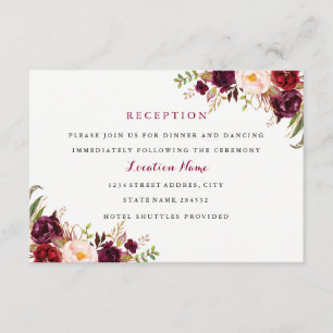 Red Burgundy Floral Fall Wedding Reception Card