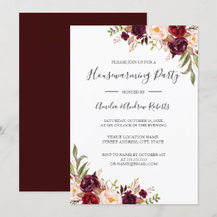 Red Burgundy Floral Housewarming Party Invitation