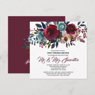 Red Burgundy Floral Post-Wedding Brunch Invitation