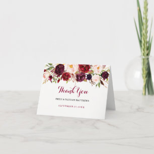 Red Burgundy Floral Wedding Thank You Card