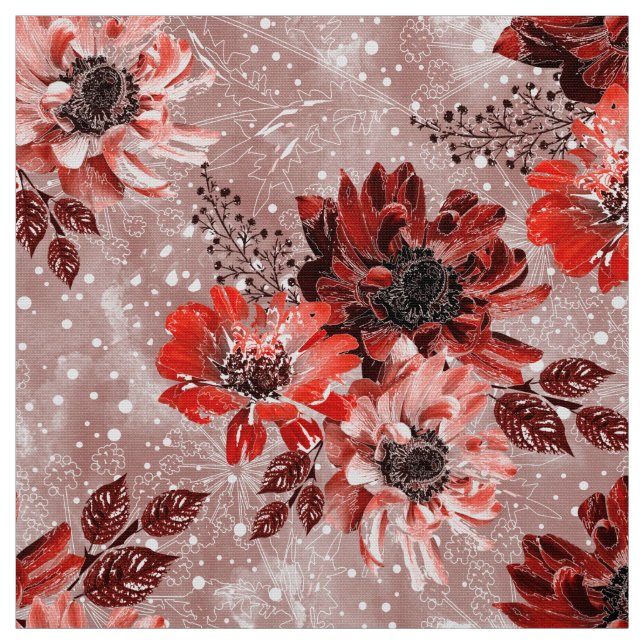 Red, burgundy flowers. fabric (Swatch)