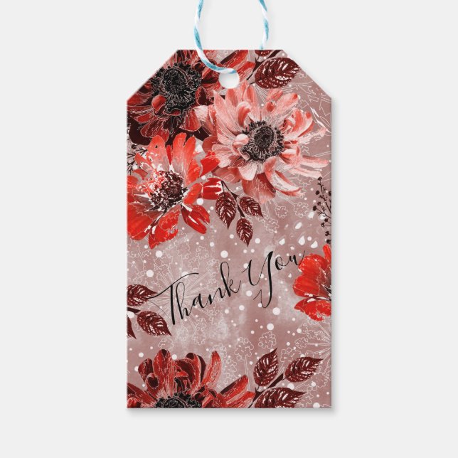 Red, burgundy flowers. gift tags (Front)