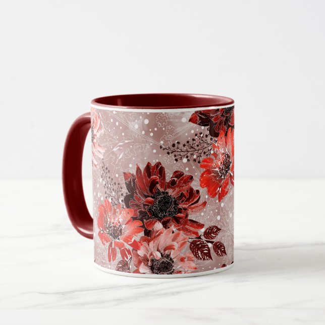 Red, burgundy flowers. mug (Front Left)