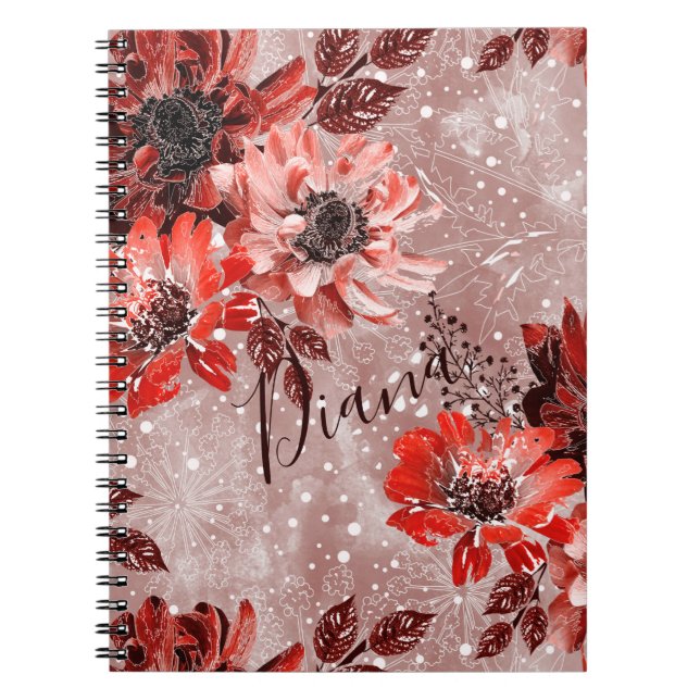 Red, burgundy flowers. notebook (Front)