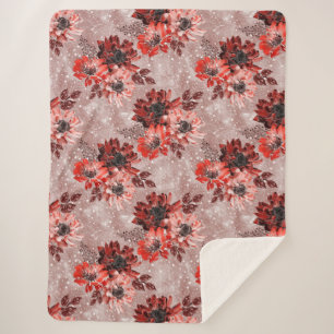 Red, burgundy flowers. sherpa blanket