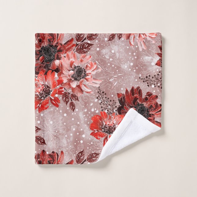Red, burgundy flowers. wash cloth (Wash Cloth)