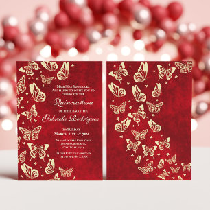 Red Burgundy Gold Butterfly Mis Quince 15 birthday Invitation