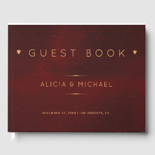 Red burgundy gold copper glam winter wedding guest book