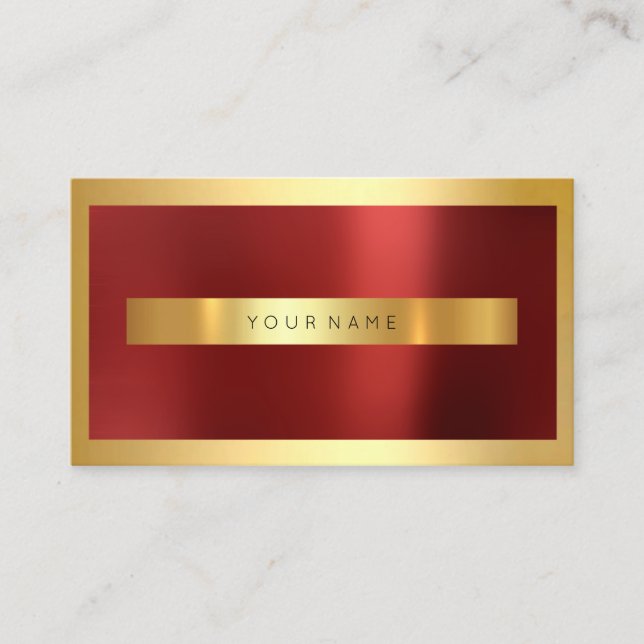 Red Burgundy Gold Frame Metallic Minimal Business Card (Front)