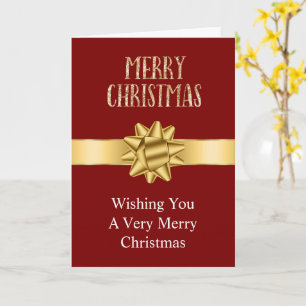Red Burgundy Gold Glam Bows Glitter Christmas Card