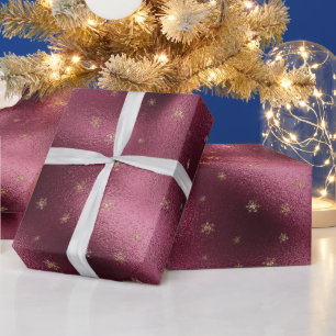 Red Burgundy Gold Glitter Snowflakes   Wrapping Paper