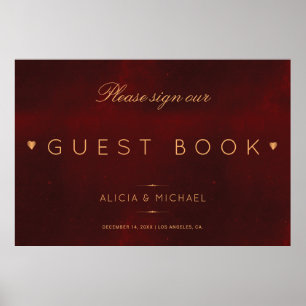 Red burgundy gold guest book wedding sign