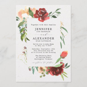 Red Burgundy Greenery Eucalyptus Floral Wedding Invitation