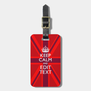 Red Burgundy Keep Calm Your Text Union Jack Flag Luggage Tag