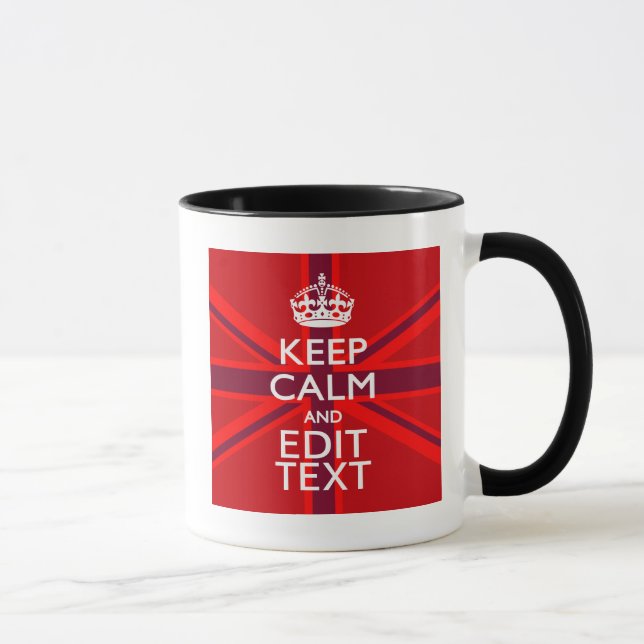 Red Burgundy Keep Calm Your Text Union Jack Flag Mug (Right)