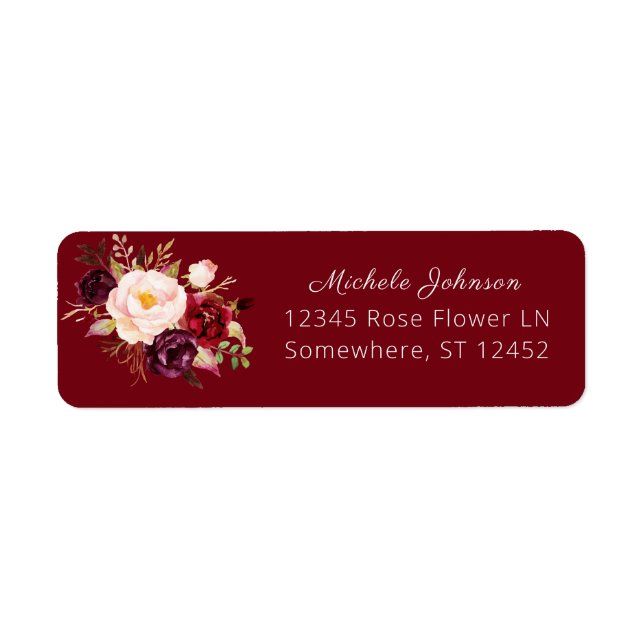 Red Burgundy Marsala Floral Return Address 2 (Front)