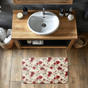 Red Burgundy Pink Flower Buds Pattern Bath Mat