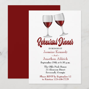 Red Burgundy Rehearsal Dinner Wine Glasses Wedding Invitation