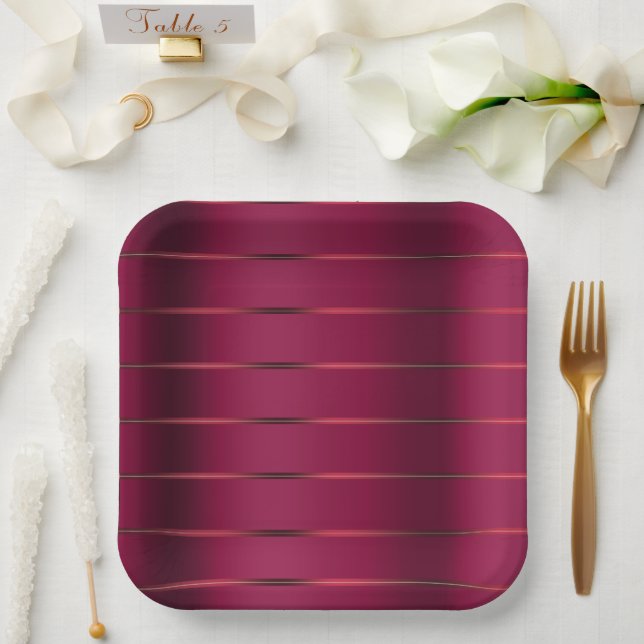 Red Burgundy Ribbon Bridal Shower Paper Plate (Wedding)