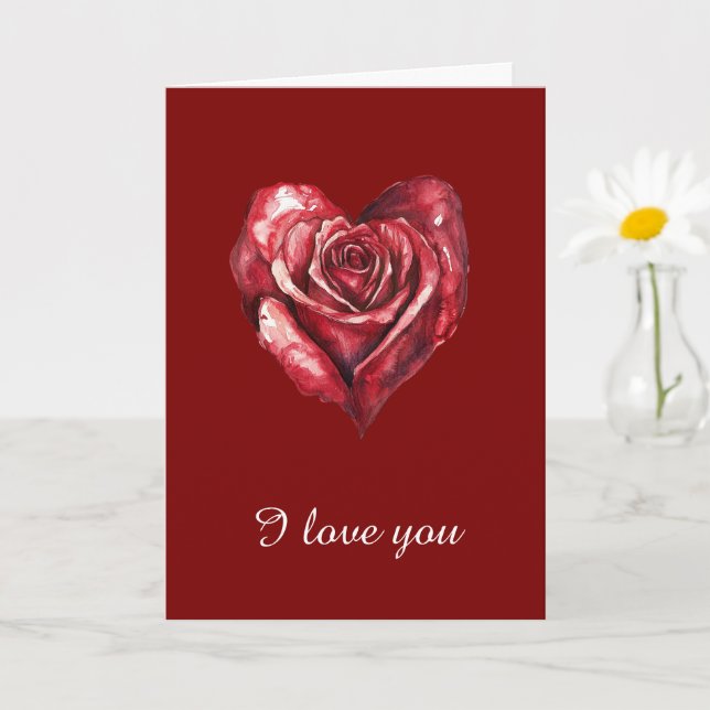 Red Burgundy Rose Heart Love Card (Small Plant)