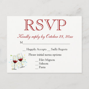 Red Burgundy RSVP Wine Glasses Wedding Party Invitation Postcard