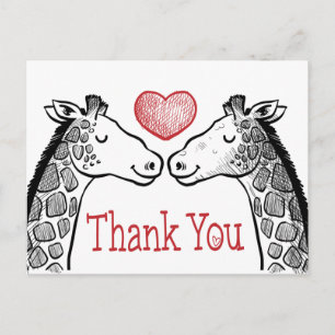 Red Burgundy Thank You Giraffe Love Wedding Postcard