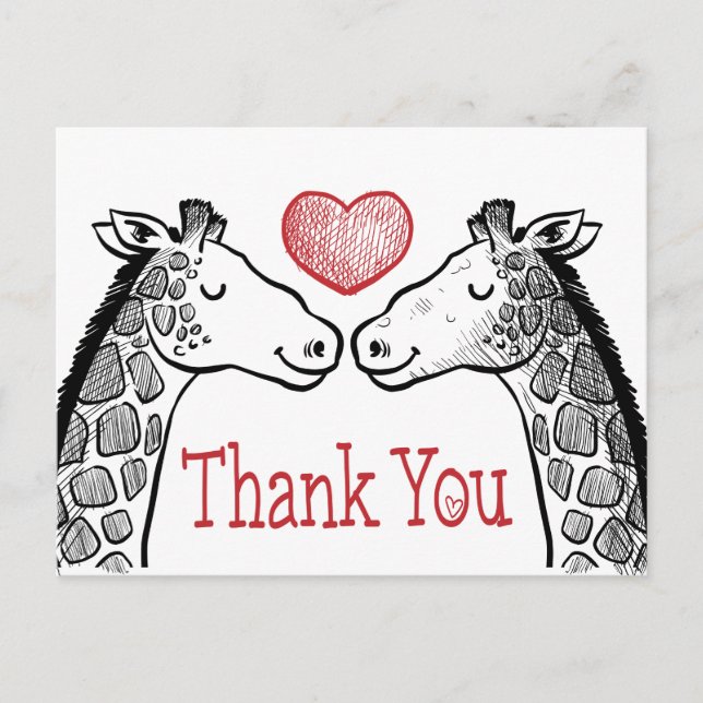 Red Burgundy Thank You Giraffe Love Wedding Postcard (Front)