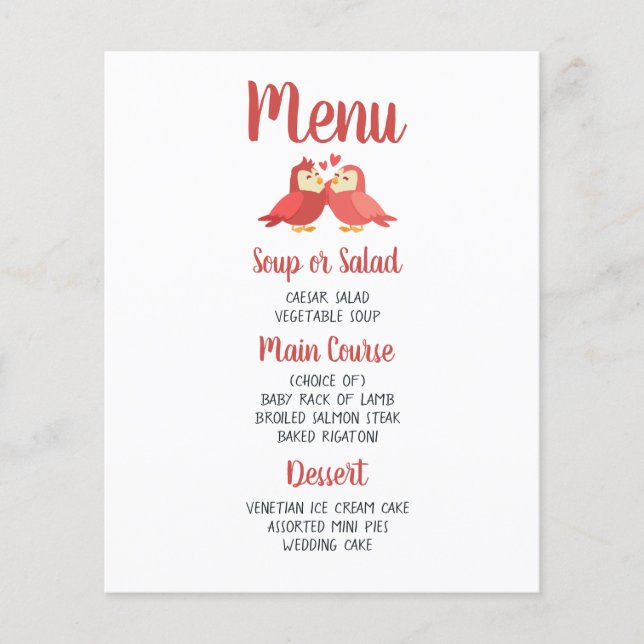 Red Burgundy Wedding Menu Lovebirds Bridal Shower (Front)