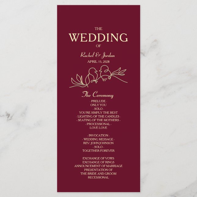 Red Burgundy Wedding Programme (Front)