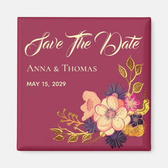 Red Burgundy Wedding Save The Date Invitation Magnet (Front)