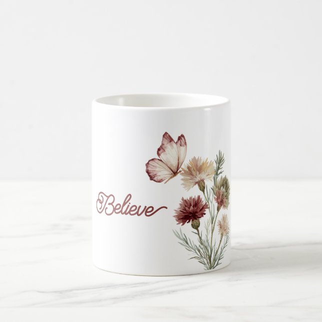 Red Burgundy White Butterfly Flowers Coffee Mug (Center)