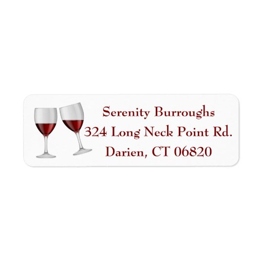 Red Burgundy Wine Champagne Glasses Return Address Label