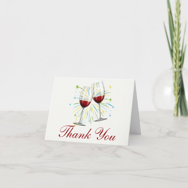 Red Burgundy Wine Glasses Wedding,Thank You Thank You Card (Front)