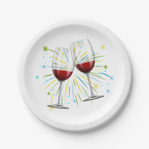 Red Burgundy Wine Glasses Wedding Winery Vineyard Paper Plate
