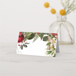 red burgundy winter floral wedding placecard