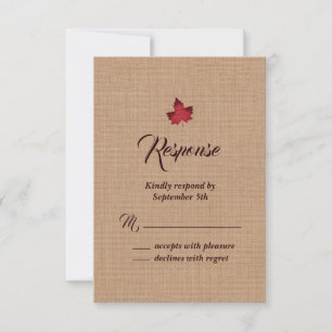 Red Burlap Maple Leaf RSVP Card