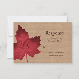 Red Burlap Monogrammed RSVP Card