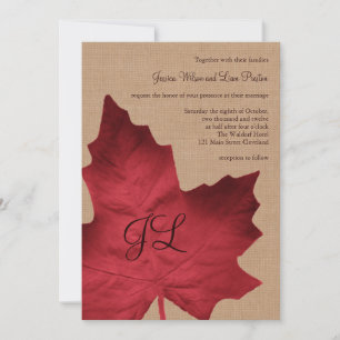 Red Burlap Monogrammed Wedding Invitation