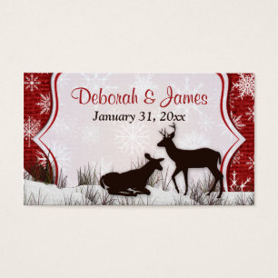 Red Burlap, Snowflakes, Deer Wedding Favor Tag